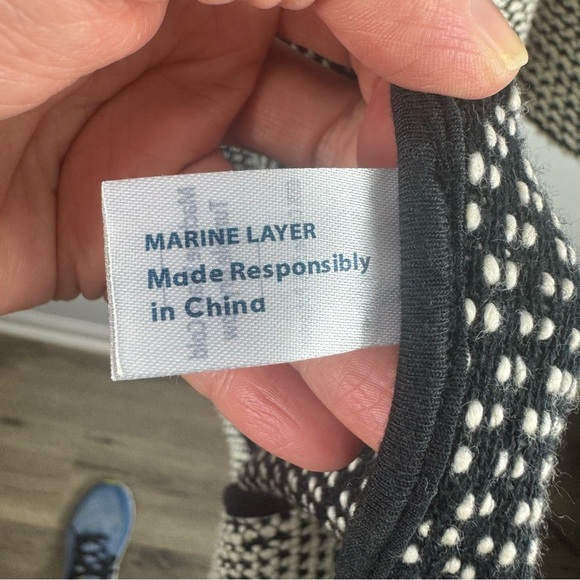Marine Layer Birdseye Cardigan Sweater Women’s Large Knit Long Black White Layer - Picture 6 of 9